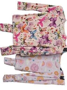 2 Pair Posh Peanut Pajamas 3T 4T Butterfly Rainbow Flower Bamboo Viscose Pink